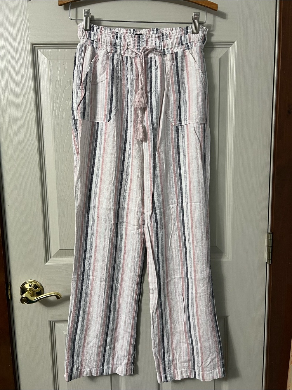 Rewash Pink, Gray & White Striped Wide-Leg Drawstring Pants